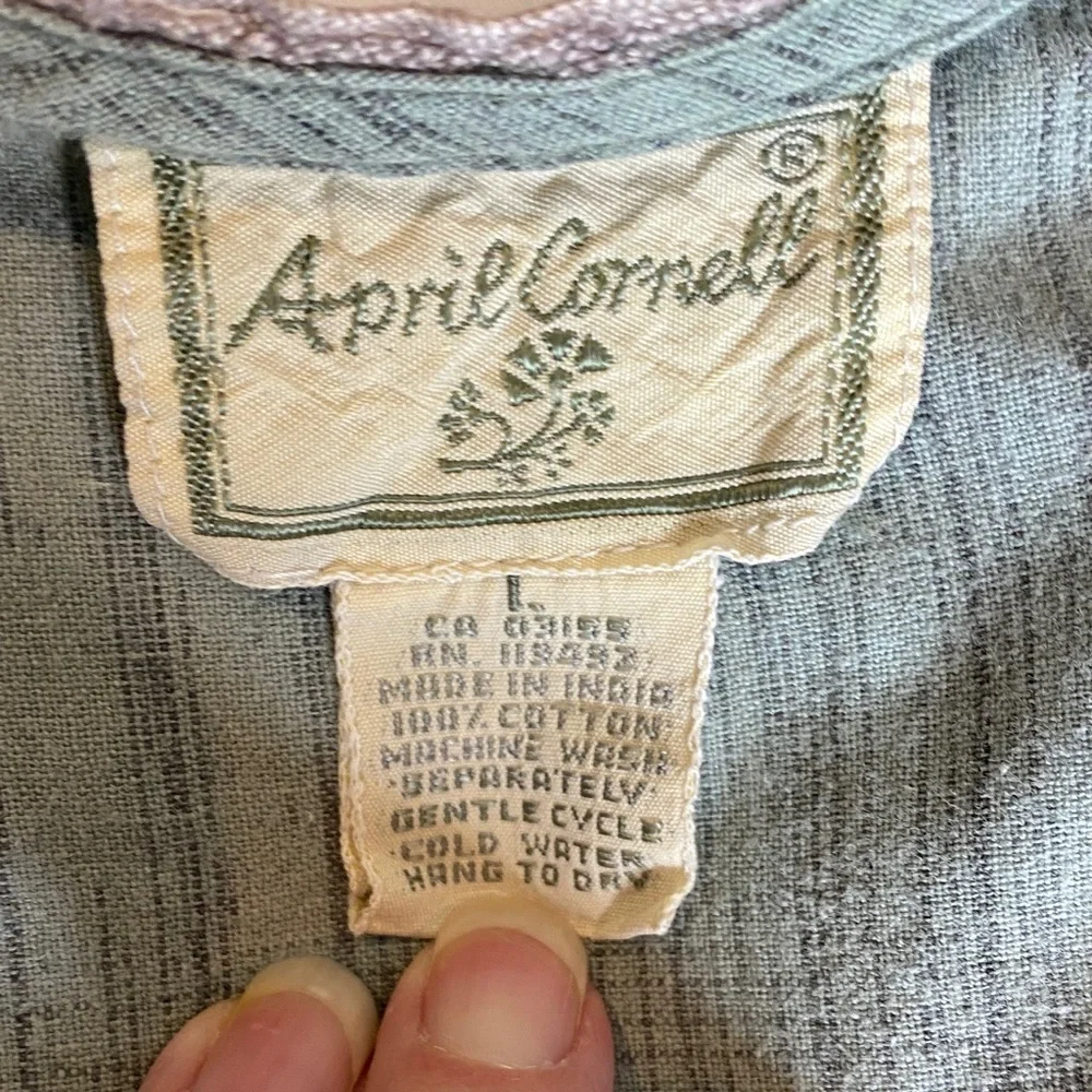 Vintage April Cornell Sage Cotton Embroidered Maxi Dress Cottagecore L - Picture 6 of 15